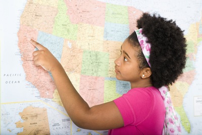Girl with USA map.